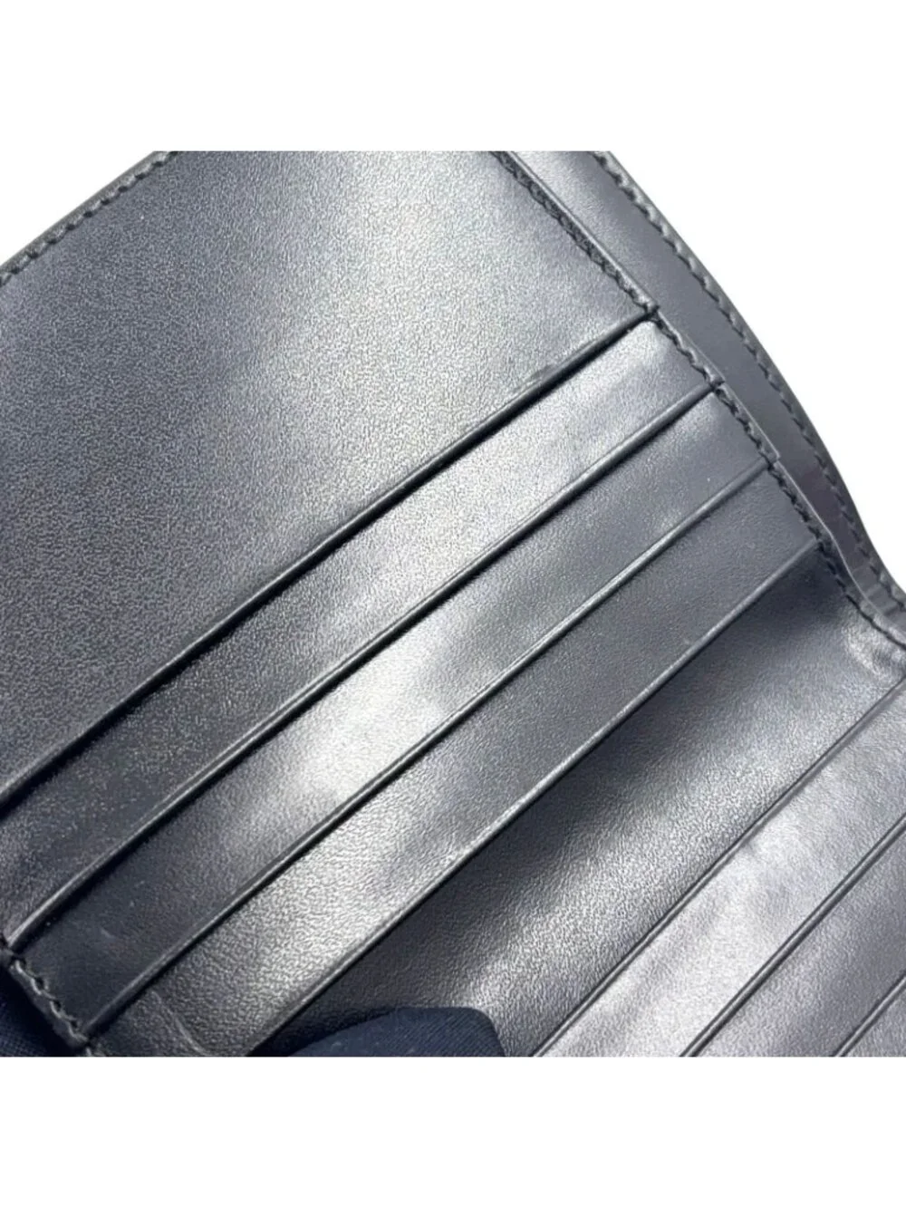 Bvlgari Lettere Logo Mania Leather Denim Navy Black Bifold Wallet Silver